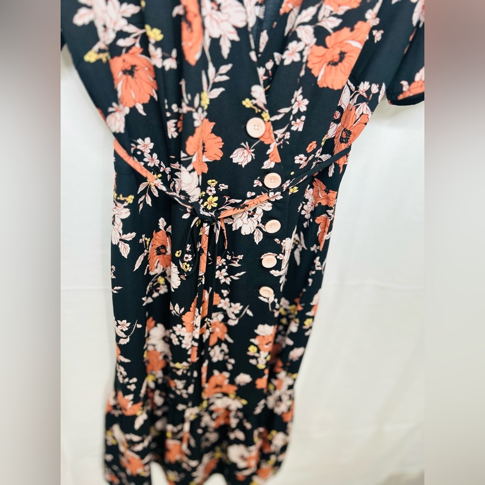 September the shop Vibrant Floral Faux Wrap Dress Lrg Asymmetrical Button Up - Picture 7 of 11